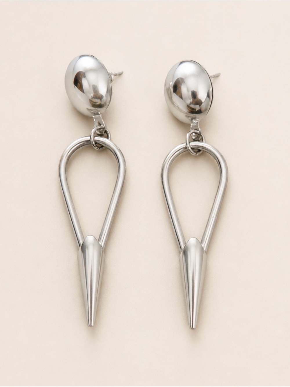 Vintage Silver-Tone Modernist Dangle Earrings Sculptural Teardrop Spike